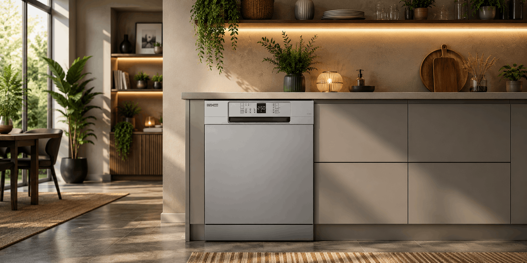 LAVE VAISSELLE POSE LIBRE INFINITY / 6 PROGRAMMES / 12 COUVERTS / COULEUR DARK SILVER / CLASSE A++
